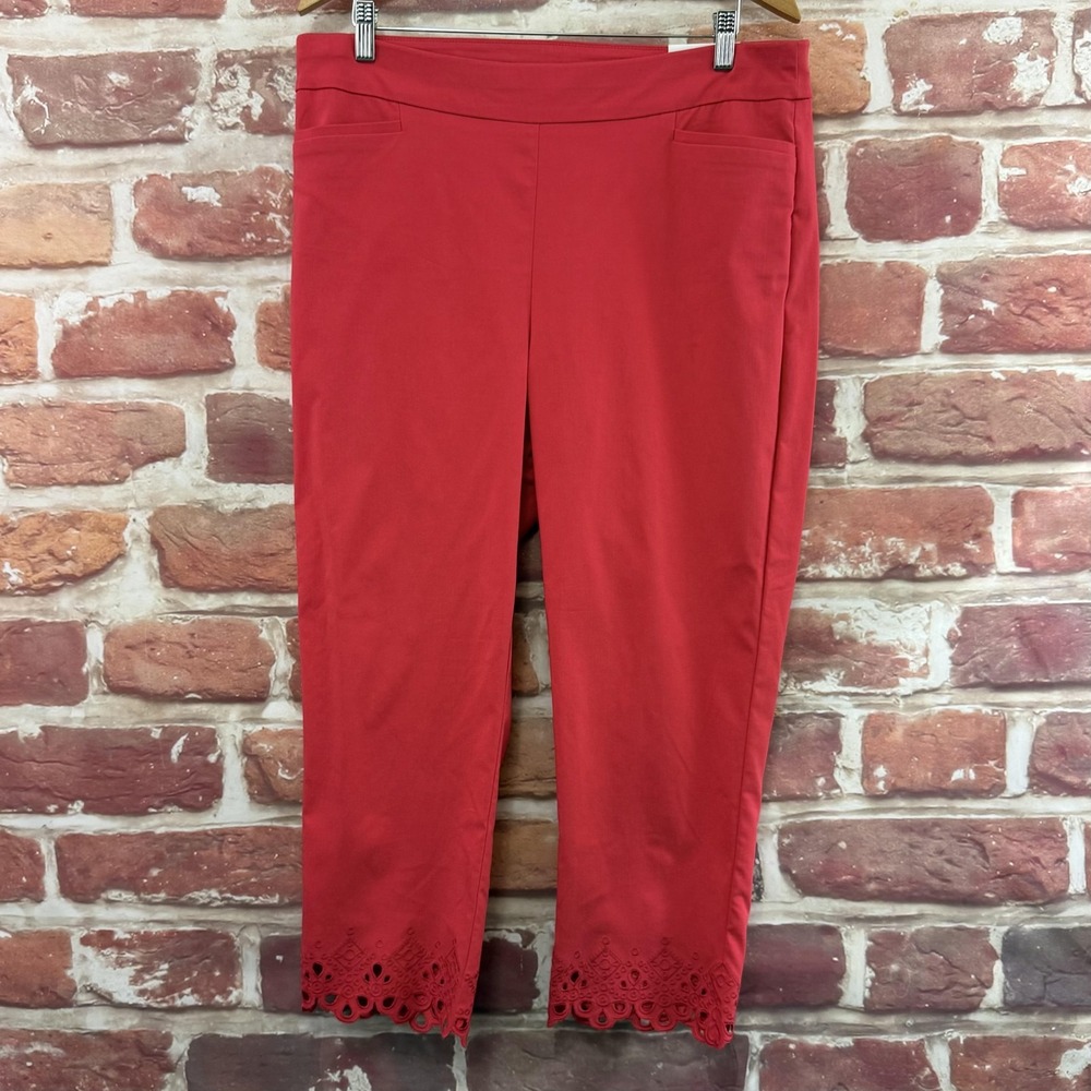 Chicos So Slimming Brigitte Slim Leg Pants Women's 14 Red Boho Embroidered Crop